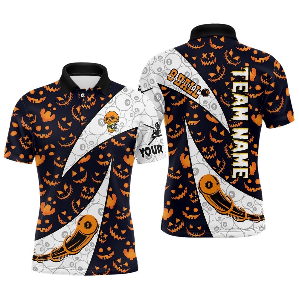 Custom Pumpkin Pattern Halloween Billiard's Shirts Best Halloween Polo Shirts, Personalized Billiard Polo Shirt