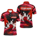 Custom Red Bowling Polo Shirts For Men & Women Lightning Thunder Bowling Team Polo Shirt, Personalized Bowling Team Shirt