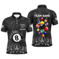 Fire Flame 3D Billiard Balls Polo Shirts Custom Black Billiard Polo Attire, Personalized Billiard Polo Shirt