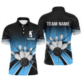 Black&Blue Bowling Polo Shirt Vintage Custom Bowling Polo Shirt For Men Bowling Team League Shirt, Personalized Bowling Team Shirt