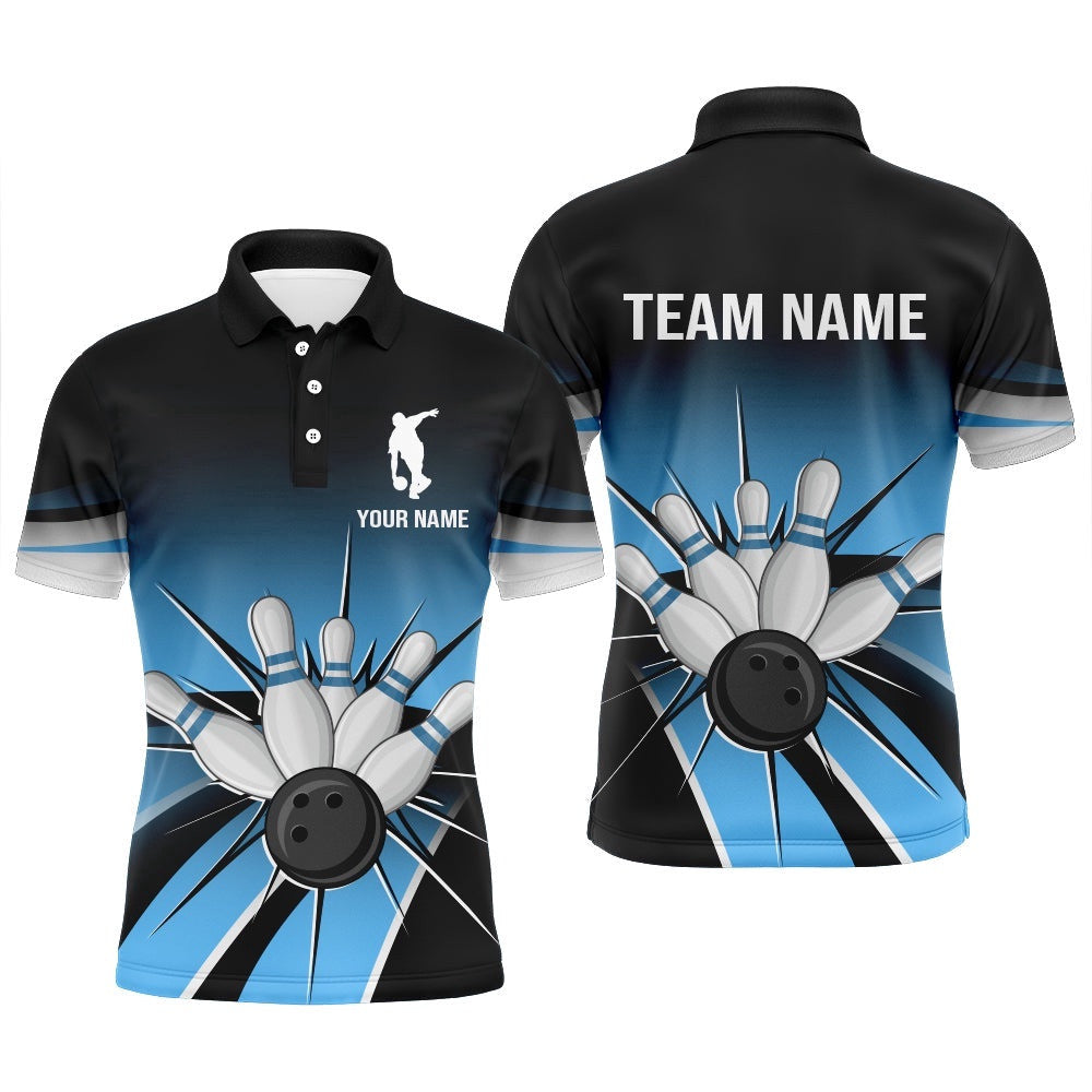 Black&Blue Bowling Polo Shirt Vintage Custom Bowling Polo Shirt For Men Bowling Team League Shirt, Personalized Bowling Team Shirt
