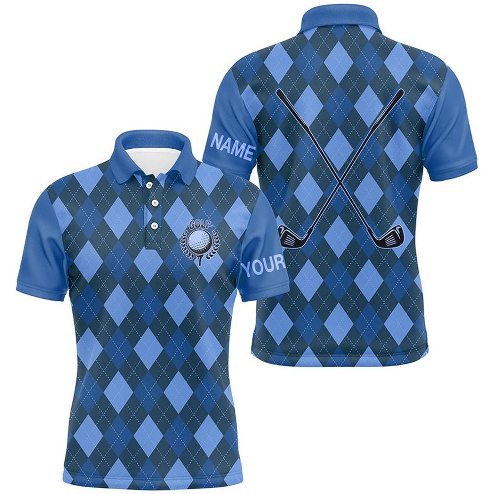 Blue Argyle Golf Clubs Men's Golf Polo Shirts Custom Name Golf Outfit Men, Golf Polo Shirt, Golf Shirts
