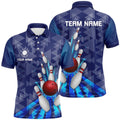 Blue Light Triangle Pattern Mens Bowling Shirts Custom Bowling Camo Team Polo Shirt, Gift For Bowlers, Personalized Bowling Team Shirt