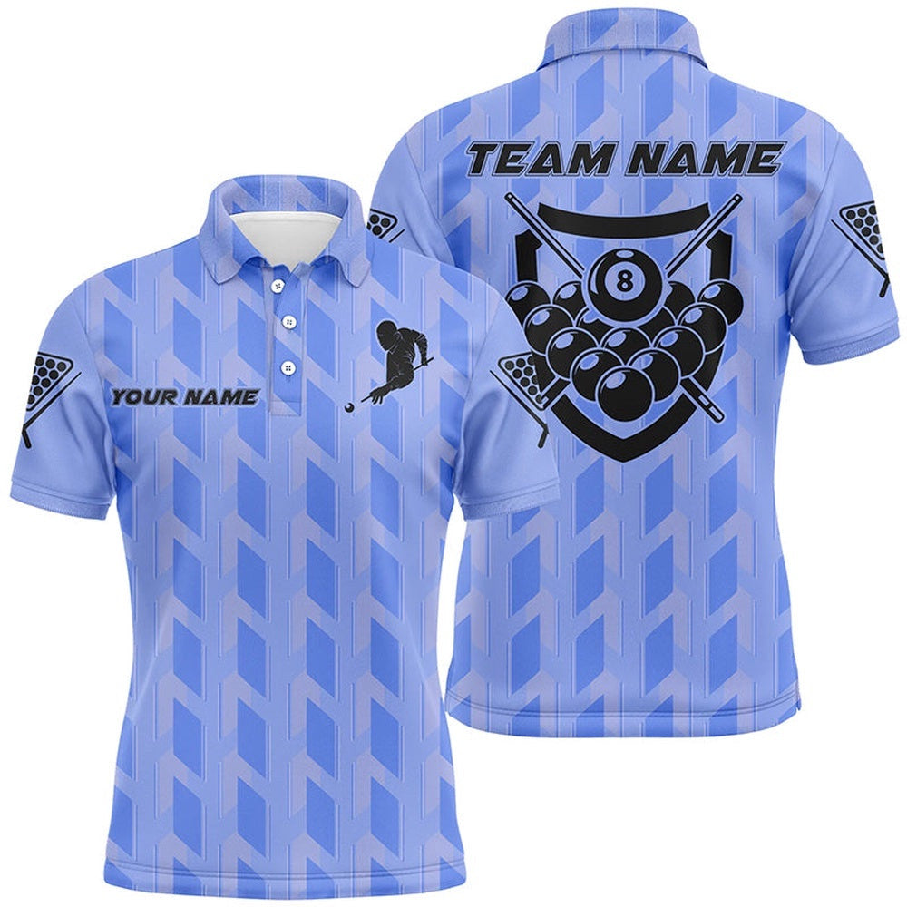 Blue 8 Ball Billiards 3D Polo Shirts, Custom Name Player Billiards Polo, Personalized Billiard Polo Shirt