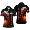 Custom Red Flame Bowling Team Polo Shirts, Dragon Bowling Shirts For Men, Bowling Ball Polo Shirt, Personalized Bowling Team Shirt
