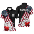 American Flag Custom Men's Bowling Polo Shirts, Patriotic Strike Bowling Team Polo Shirt, Personalized Bowling Team Shirt