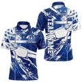 Blue And White Pickleball Heartbeat Pulse Line Custom Pickleball Team Polo Shirts For Men, Pickleball Polo Shirts