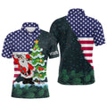 American Flag Christmas Santa Golf Pattern Custom Men's Christmas Golf Apparel, Golf Polo Shirt, Golf Shirts