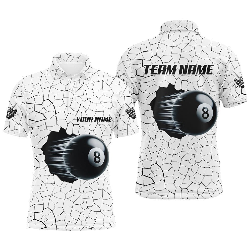 8 Ball Pool Magic White Crack Pattern Billiard Polo Shirt, Unique Billiard Shirts, Personalized Billiard Polo Shirt