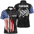Billiard 8 Ball Pattern American Flag Custom Name Polo Shirts, Basis Design For Player, Personalized Billiard Polo Shirt
