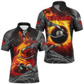 Dark Grey 8 Ball Pool Fire Flame 3D Printed Billiard Shirts Custom Billiard Balls Team Polo, Personalized Billiard Polo Shirt