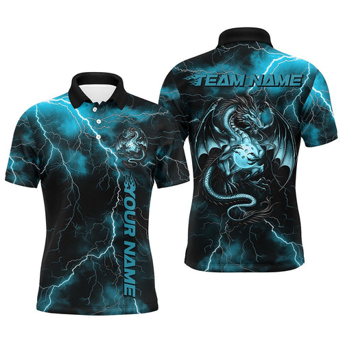Blue Thunder Lightning Custom Dragon Pickleball Polo Shirts For Men, Pickleball Team Outfit, Pickleball Polo Shirts