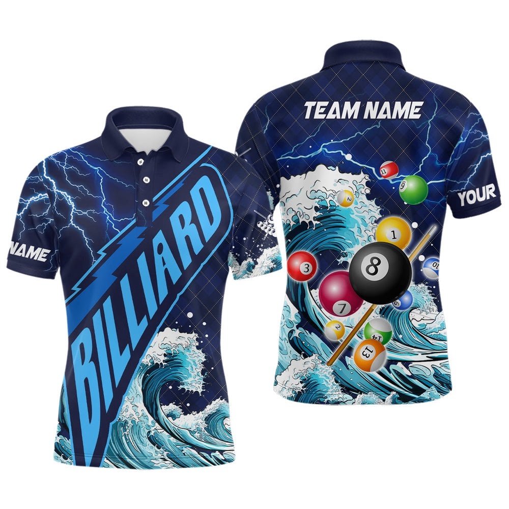 Funny Billiard Balls With Waves Custom Polo Shirts, Unique Billiard Attire Design, Personalized Billiard Polo Shirt