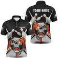 Customizable Red Orange Flame Bowling Shirts, Skull Bowling Polo Shirt For Men, Personalized Bowling Team Shirt