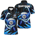 Blue 10 Ball Pool Thunder Lighting Polo Shirts Custom Billiard Team Shirts, Personalized Billiard Polo Shirt