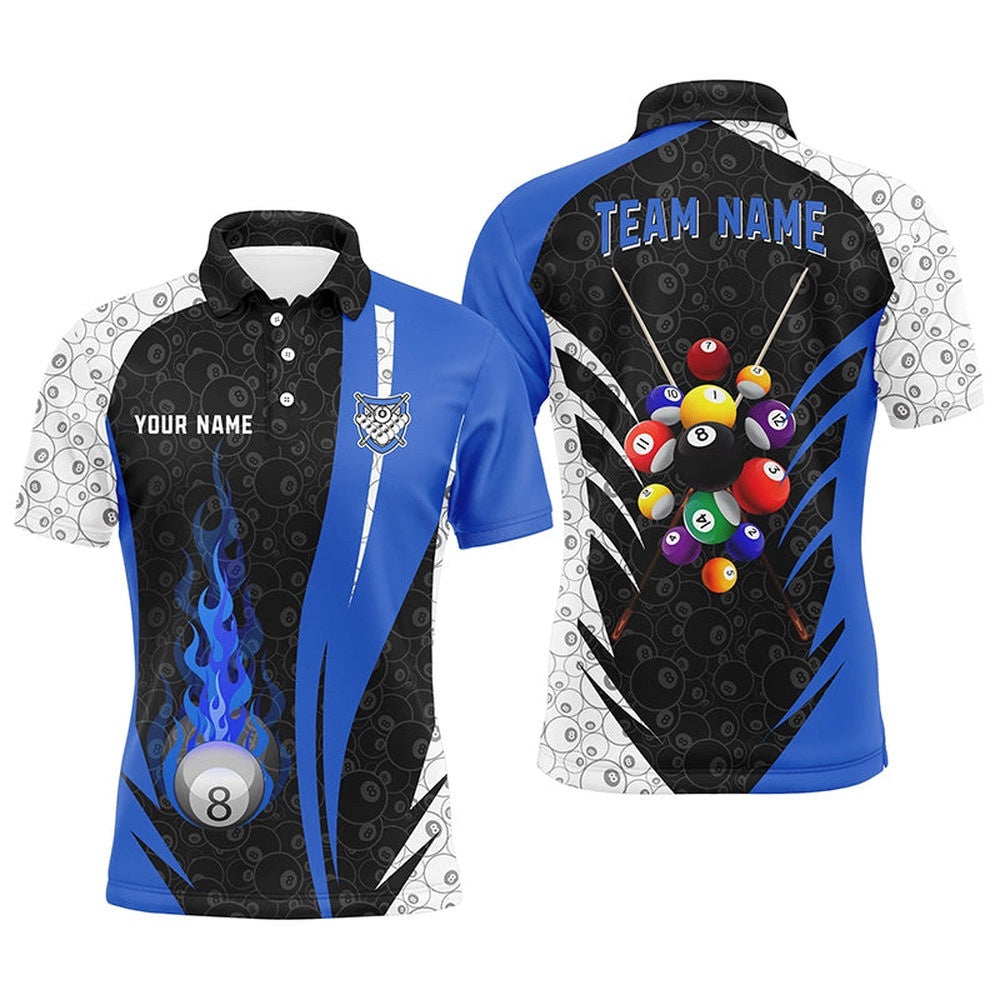 8 Ball Pattern Billiard Blue 3D Polo Shirts, Custom Billiard Balls Polo, Personalized Billiard Polo Shirt