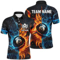 Customized Billiard Water And Fire 3D Printed Polo Shirts, 8 Ball Pool Billiard Attire For Team, Personalized Billiard Polo Shirt