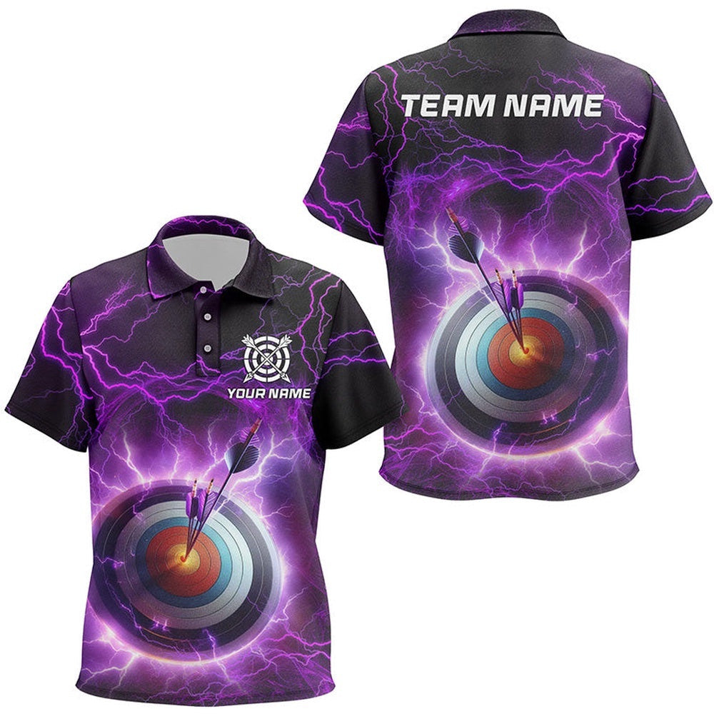 Archery Target Custom Purple Thunder Lightning Polo Shirts, Archery Polo, Custom Archery Team Polo Shirt