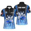 Blue Flame Bowling Polo Shirts For Men Custom Team Bowling Polo Shirt For Men, Gift For Bowlers, Personalized Bowling Team Shirt