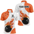 Flame Bowling Shirt Customized Orange Bowling Polo Shirt Team League Polo Bowling Shirt For Men, Personalized Bowling Team Shirt