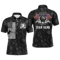Customized Billiards Polo Shirts, 8 Ball Billiards Pattern American Flag Patriotic Shirts, Personalized Billiard Polo Shirt