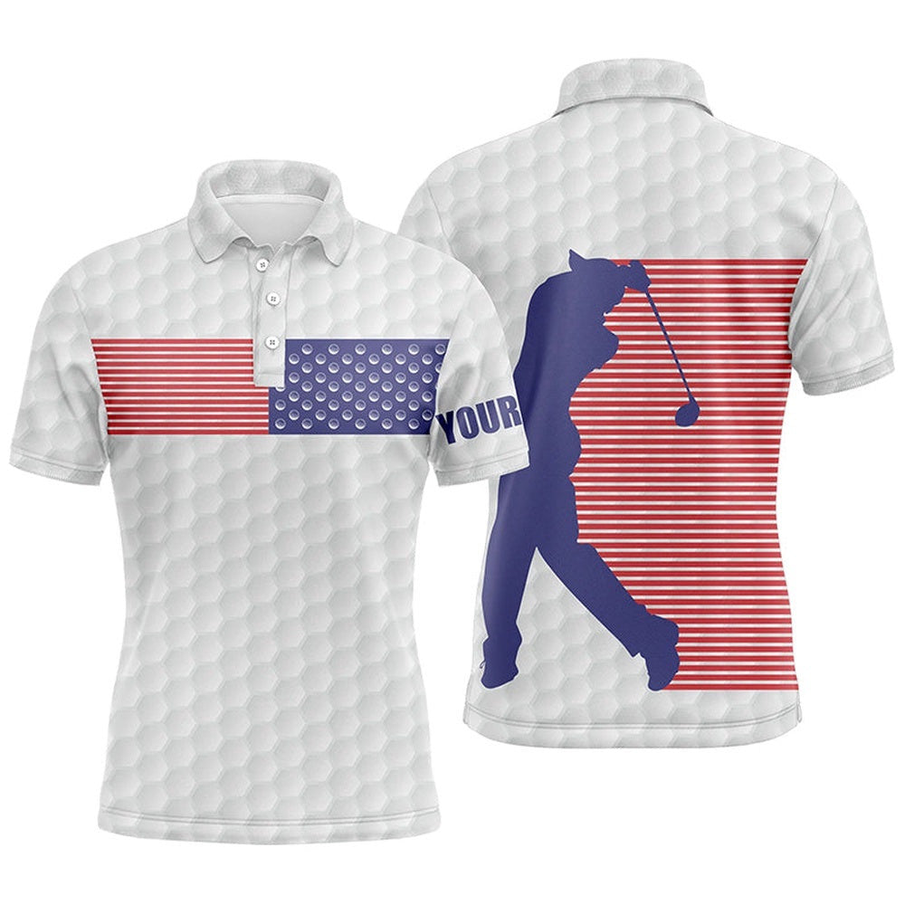 American Flag White Golf Pattern Men's Polo Shirt Custom Patriotic Golf Shirts For Men Golf Gift, Golf Polo Shirt, Golf Shirts