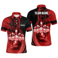 Bowling Ball And Pins Red Light Custom Team League Bowling Polo Shirt Polo Shirts For Men, Personalized Bowling Team Shirt