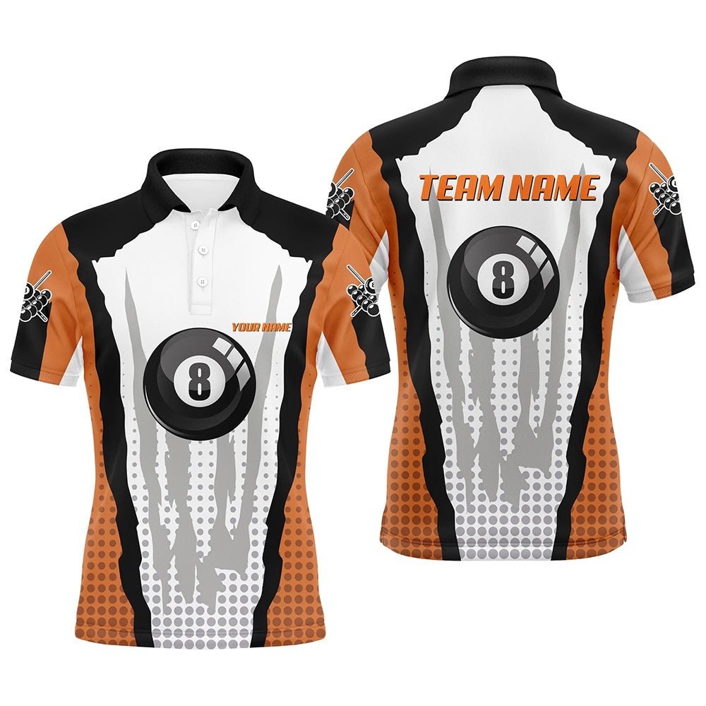 8 Ball Pool Orange Custom Billiard Team Shirt, Personalized Billiard Polo Shirt