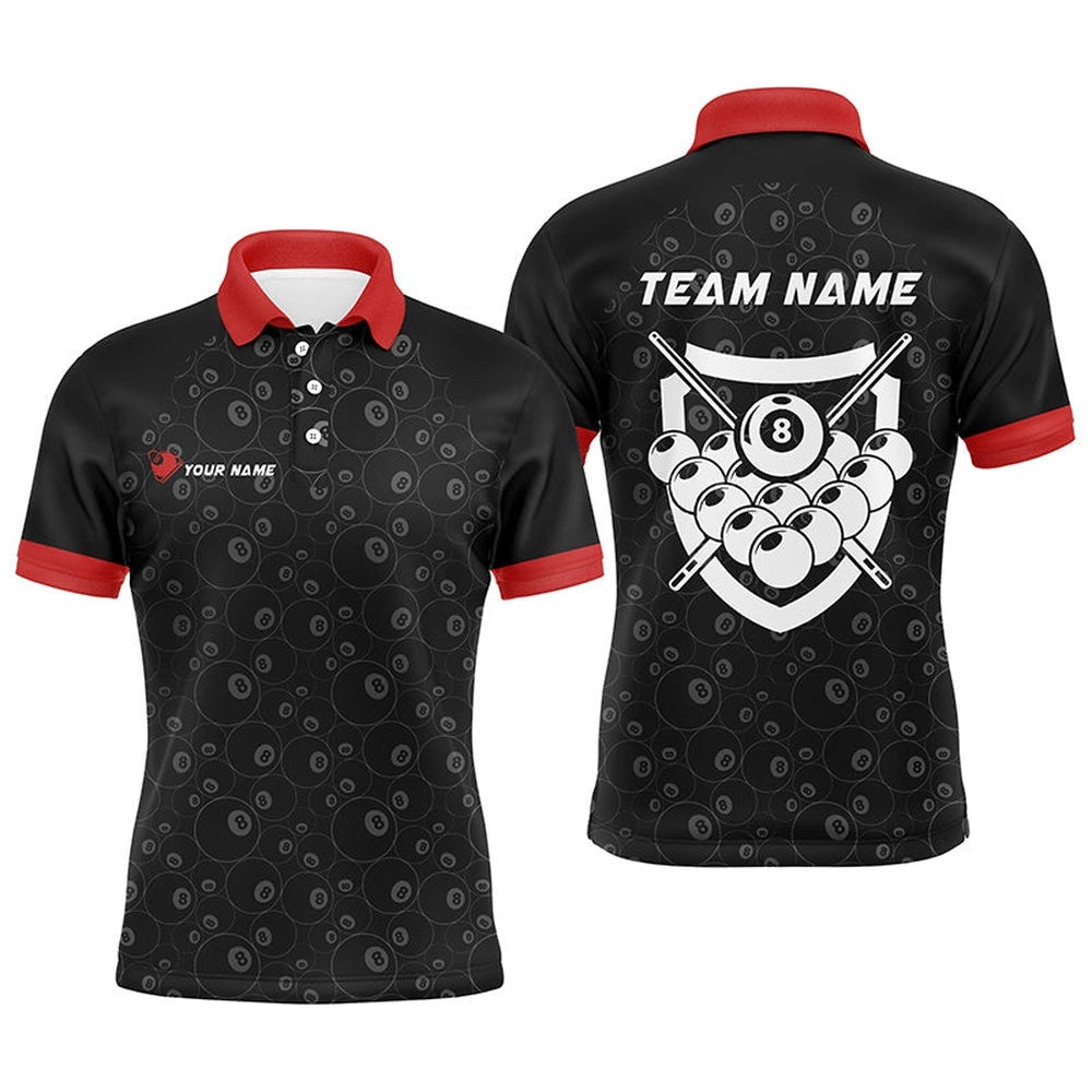 8 Ball Pattern Billiard Red Black 3D Polo Shirts, Custom Billiard Balls Polo, Personalized Billiard Polo Shirt