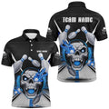 Customizable Blue Flame Bowling Shirts, Skull Bowling Polo Shirt For Men, Personalized Bowling Team Shirt