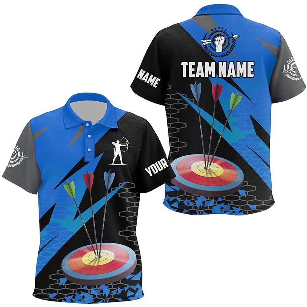 Archery Arrows Polo Shirts Custom Hunting Bow Archery Polo Shirts Blue, Custom Archery Team Polo Shirt
