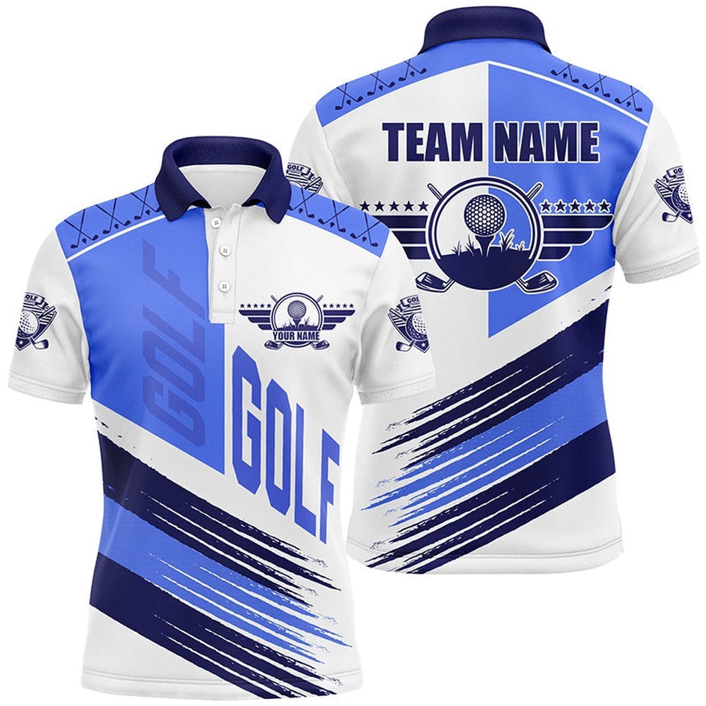 Blue And White Golf Clubs Men's Golf Polo Shirts Custom Team Golf Shirts, Golf Attire For Men, Golf Polo Shirt, Golf Shirts