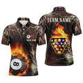 Fire Flame Lightning Billiard Balls 3D Polo Shirts, Custom 8 Ball Pool Shirts, Personalized Billiard Polo Shirt