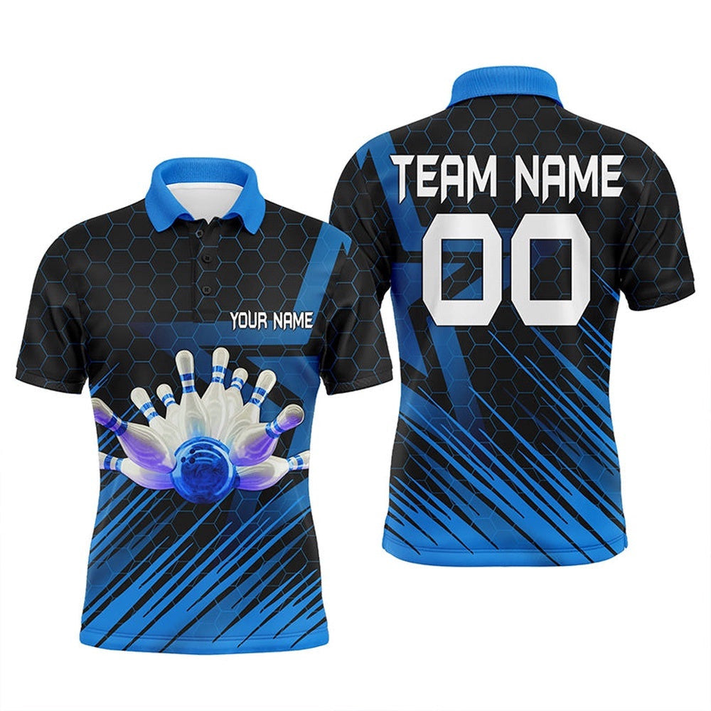 Blue Bowling Shirt For Men Custom Polo Bowling Polo Shirt Bowling Team Shirt For Men, Personalized Bowling Team Shirt