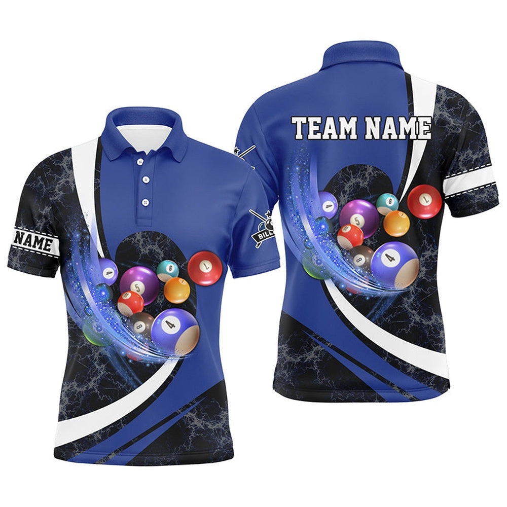 Customized Black Blue Billiard Balls 3D Polo Shirts Best Custom Billiard Team Polo, Personalized Billiard Polo Shirt