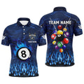 Fire Flame 3D Billiard Balls Polo Shirts Custom Blue Billiard Polo Attire, Personalized Billiard Polo Shirt