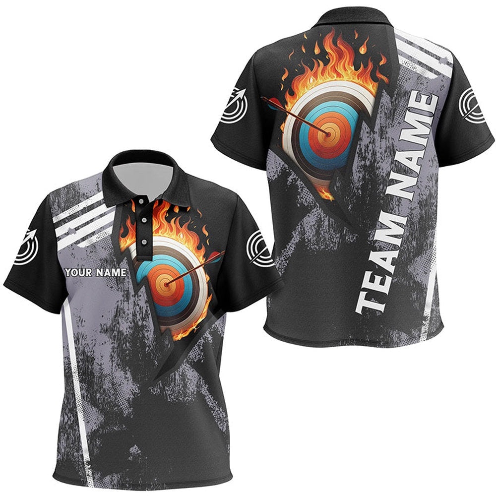 Fire Target Archery Polo Shirts, Custom Archery Bow And Arrow Team Polo, Custom Archery Team Polo Shirt
