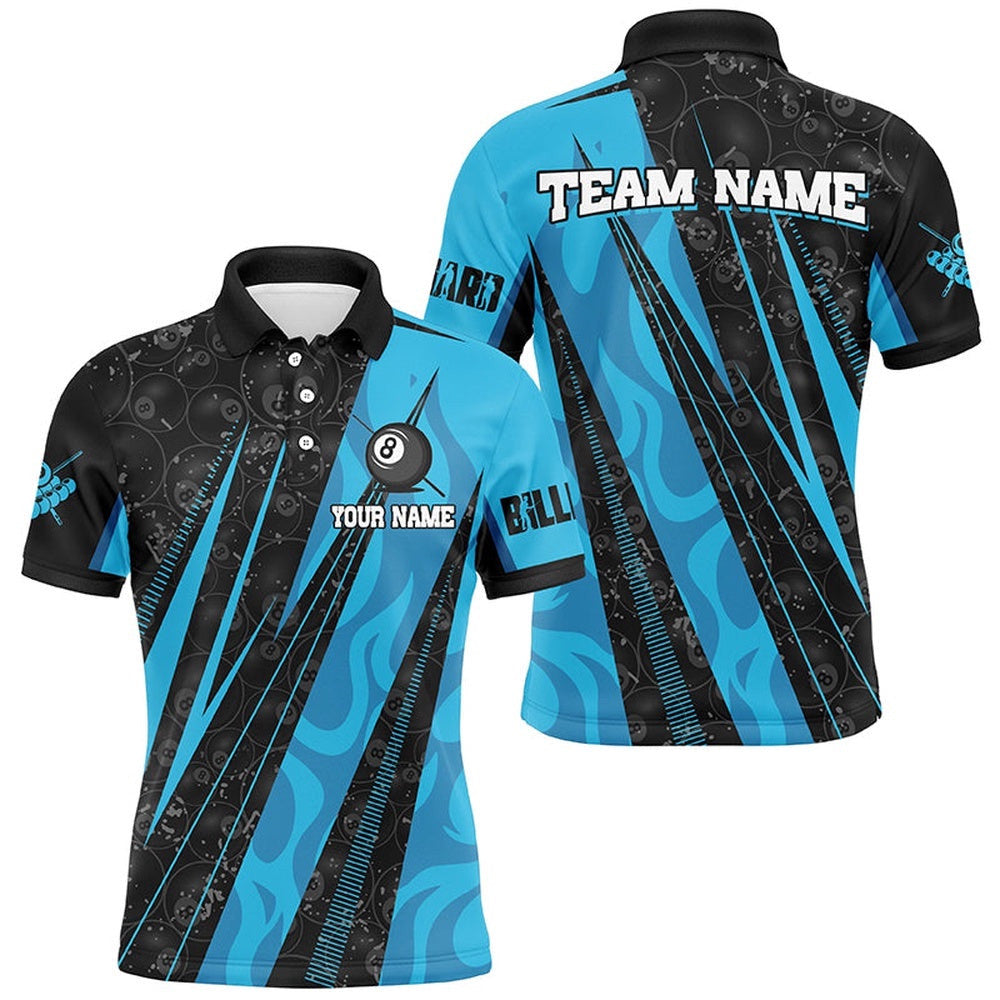 Blue Billiard Tournat Sport Shirts, Best Billiard Team Polo Uniform, Personalized Billiard Polo Shirt