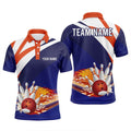 Blue And Orange Men's Bowling Polo Shirt Custom Name Mens Bowlers Polo Shirt, Team Bowling Gifts, Personalized Bowling Team Shirt