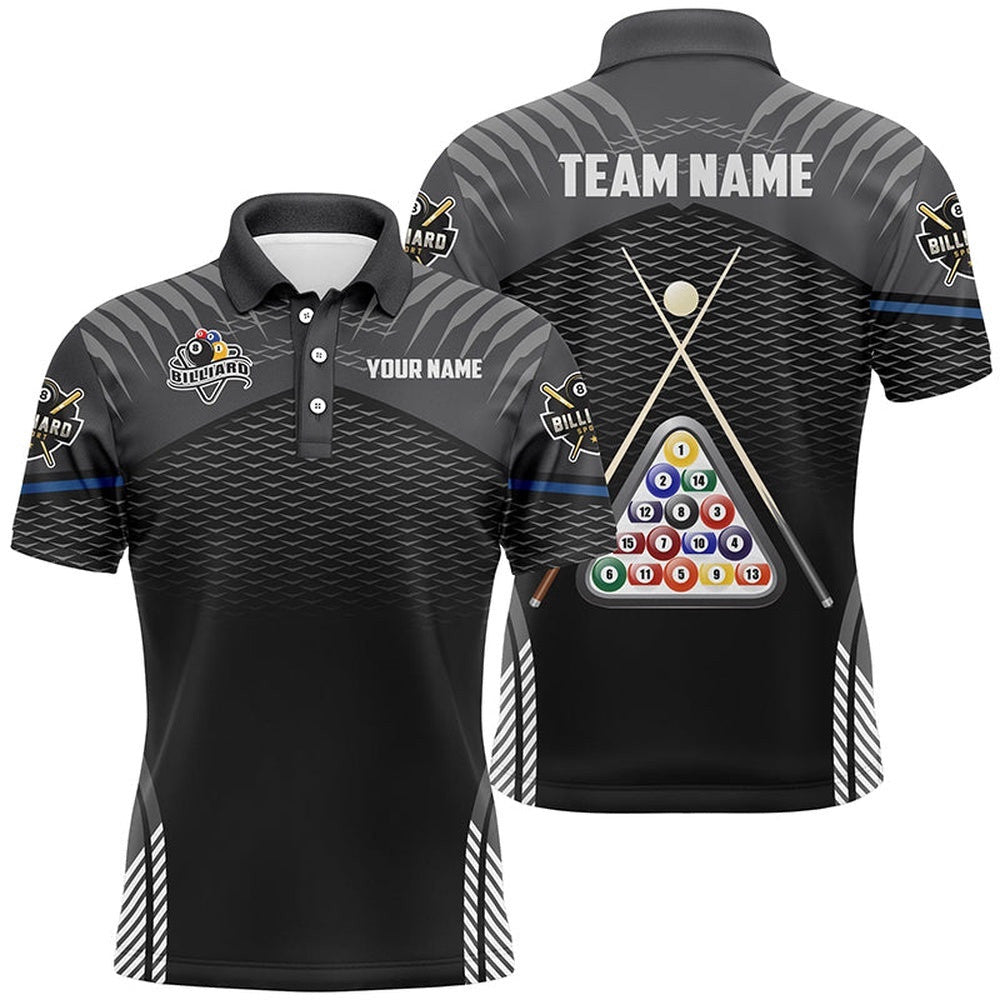 8 Ball Billiards Sport Black 3D Polo Shirts, Custom Billiard Balls Polo, Personalized Billiard Polo Shirt