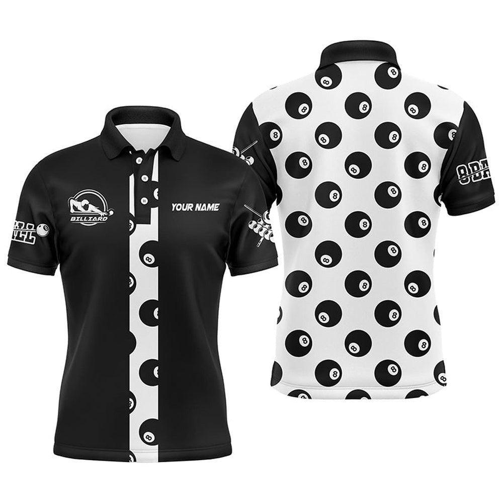 8 Ball Pool Pattern Black White Billiard 3D Polo Shirts, Billiard Polo, Personalized Billiard Polo Shirt