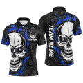 Blue Flame Skull Billiard Polo Shirts Custom Team Name Billiard Polo, Personalized Billiard Polo Shirt