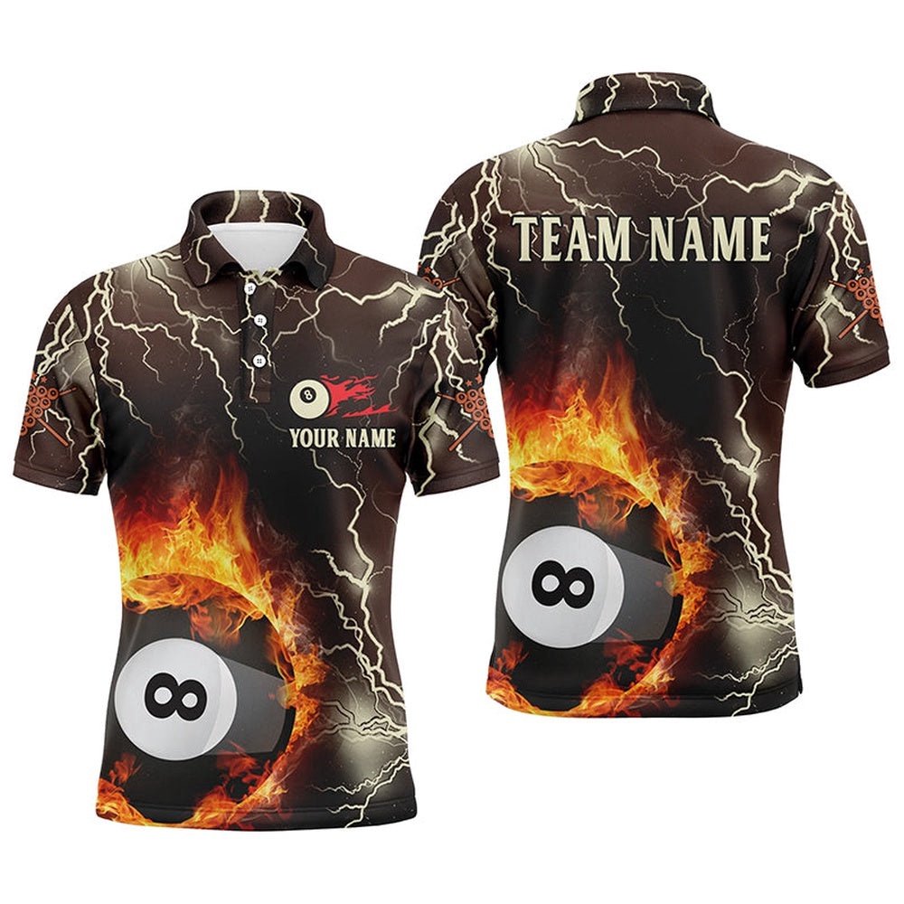 Fire Flame Lightning Custom 8 Ball Pool Billiards Polo, Personalized Billiard Polo Shirt