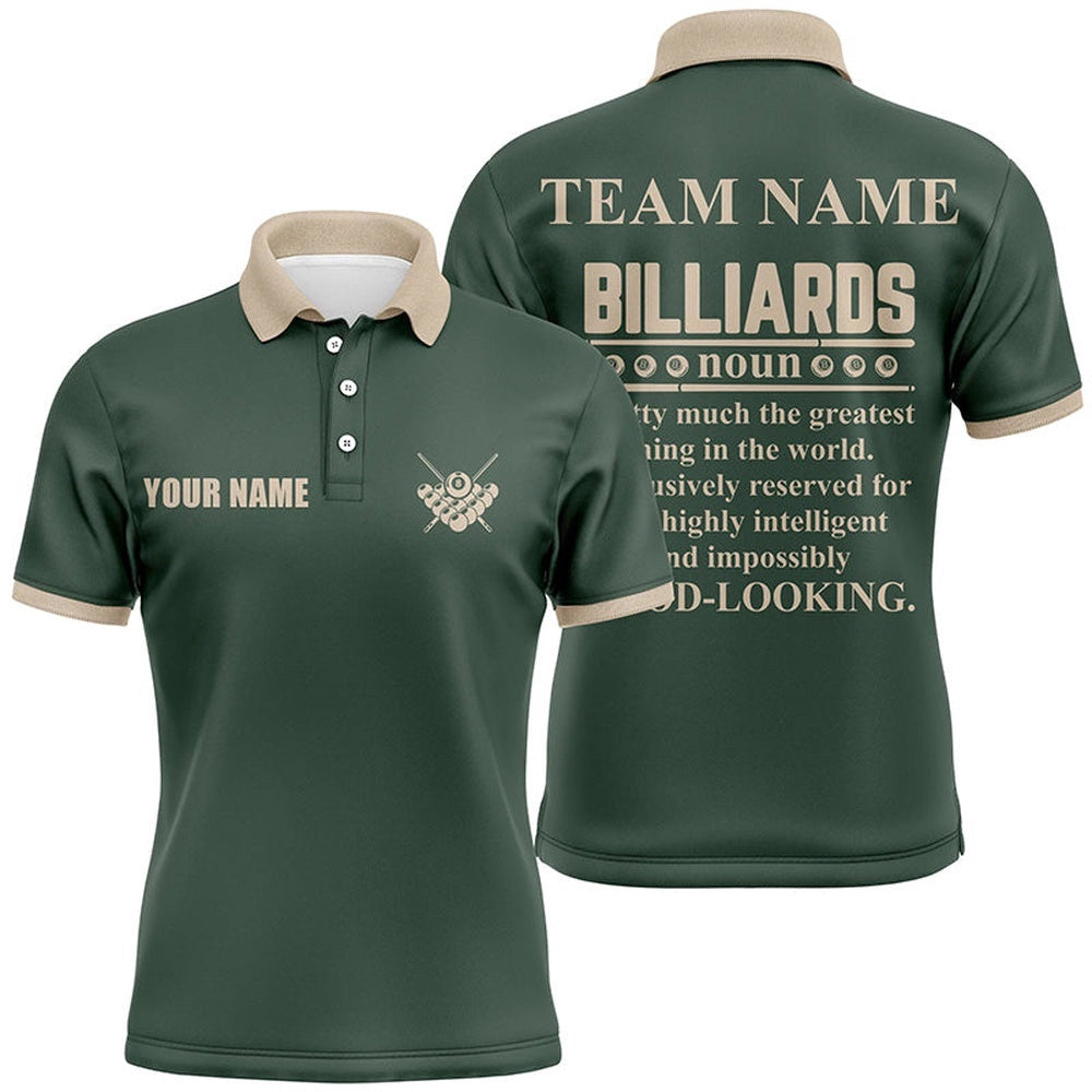 Dark Green Funny Billiard Polo Shirts Custom Team Name Billiard Polo, Personalized Billiard Polo Shirt