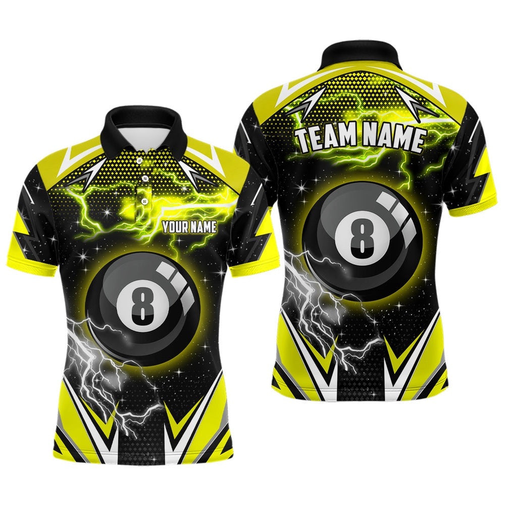 8 Ball Pool Billiard Polo Custom Yellow Billiard Polo Shirts Team League Billiard Shirts, Personalized Billiard Polo Shirt