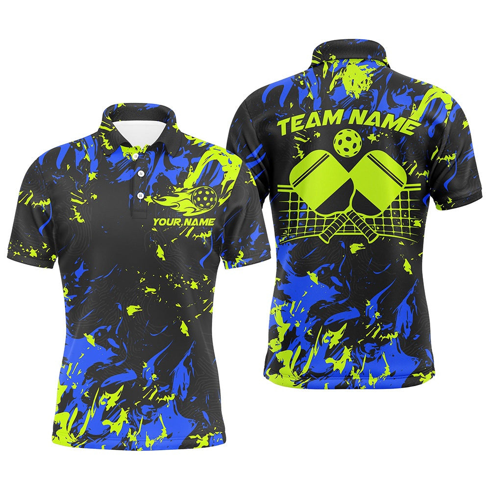 Blue And Green Custom Pickleball Team Shirts For Men, Pickleball Polo Shirts Team Outfits, Pickleball Polo Shirts