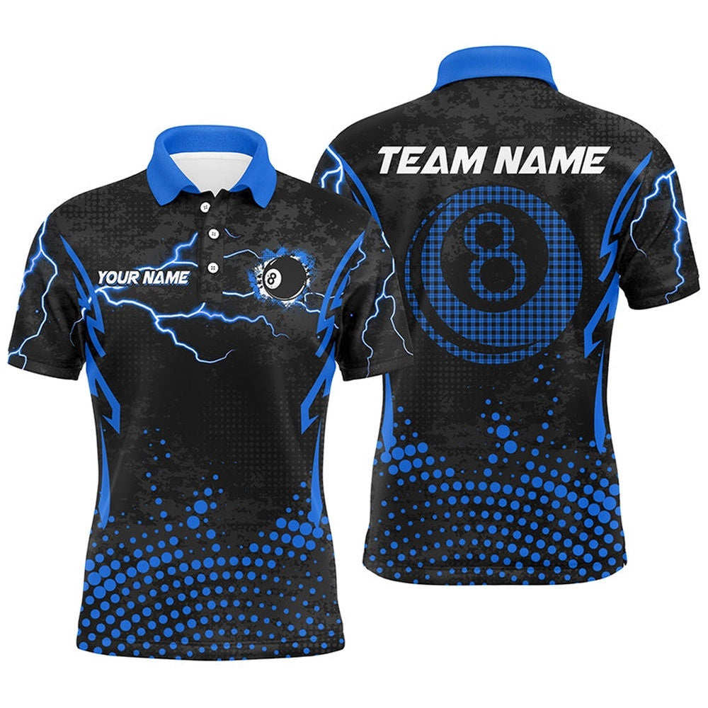 Blue 8 Ball Point 3D Billiard Polo Shirts Best Custom Billiards Apparel Clothing, Personalized Billiard Polo Shirt