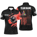 Customized Grunge American Flag 8 Ball Pool Pool Player Shirts Red, Personalized Billiard Polo Shirt