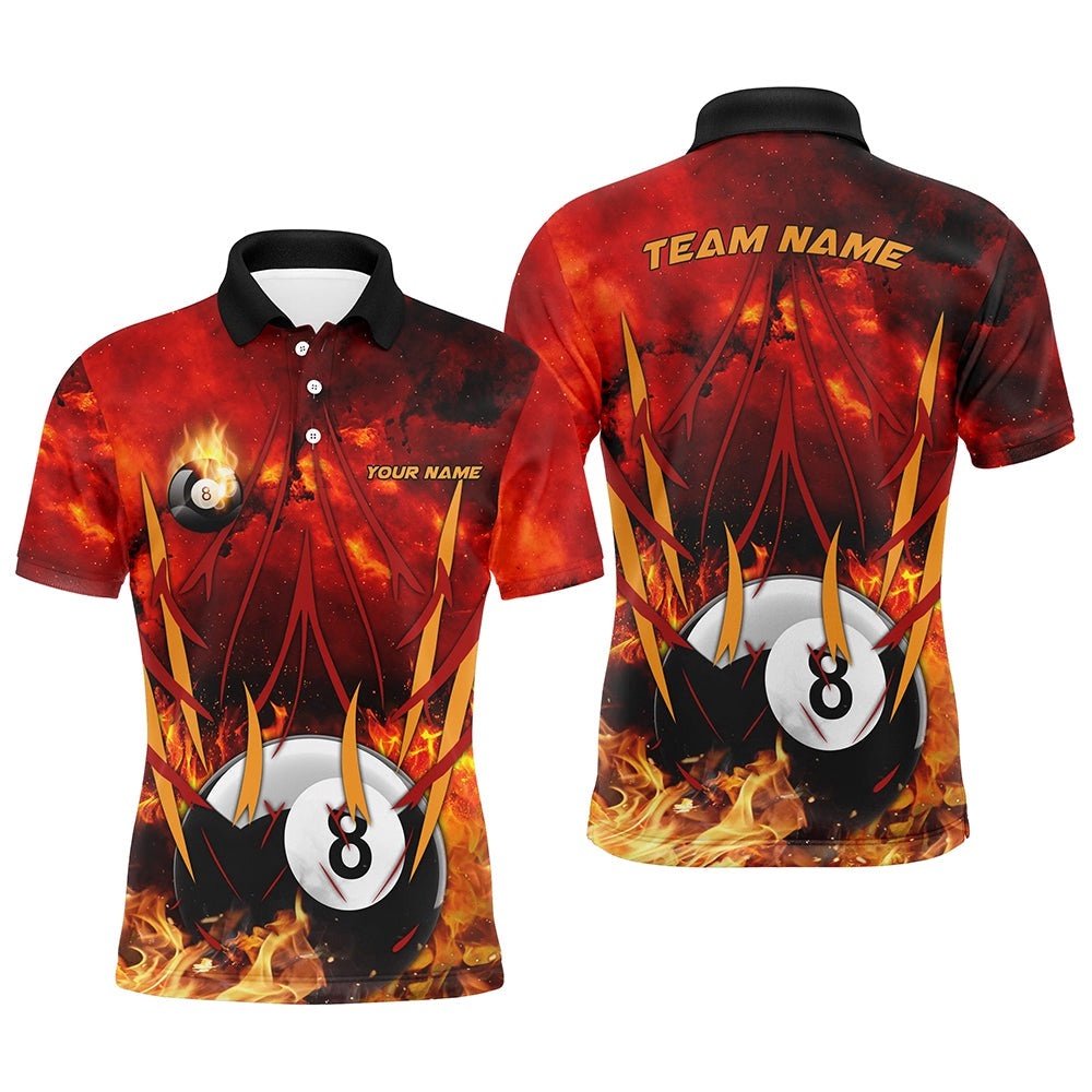 8 Ball Pool In Fire Custom 3D Printed Best Pool Team Polo Shirts, Personalized Billiard Polo Shirt
