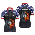 Fire And Water 8 Ball US Flag Custom 8 Ball Pool Polo, Personalized Billiard Polo Shirt